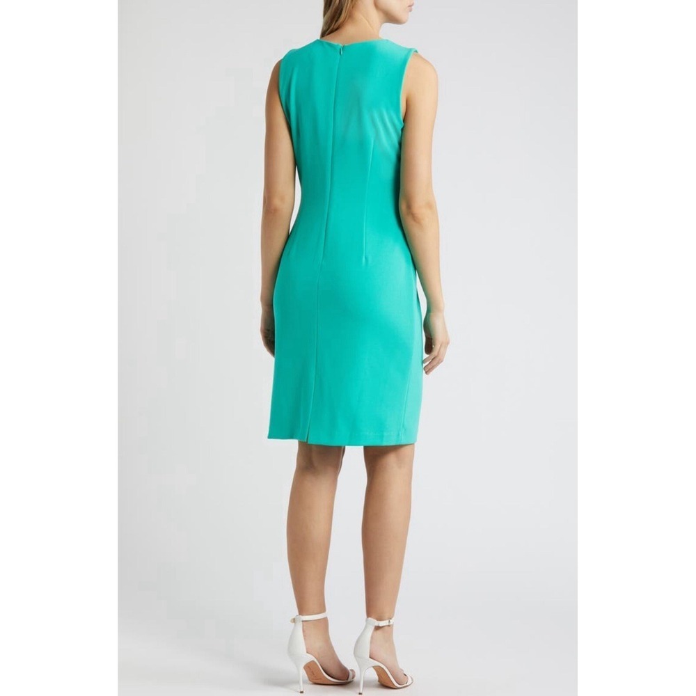 T Tahari Teal Blue Sheath Dress Ruffle Detail Business Casual Women's Size 8 - Picture 2 of 11